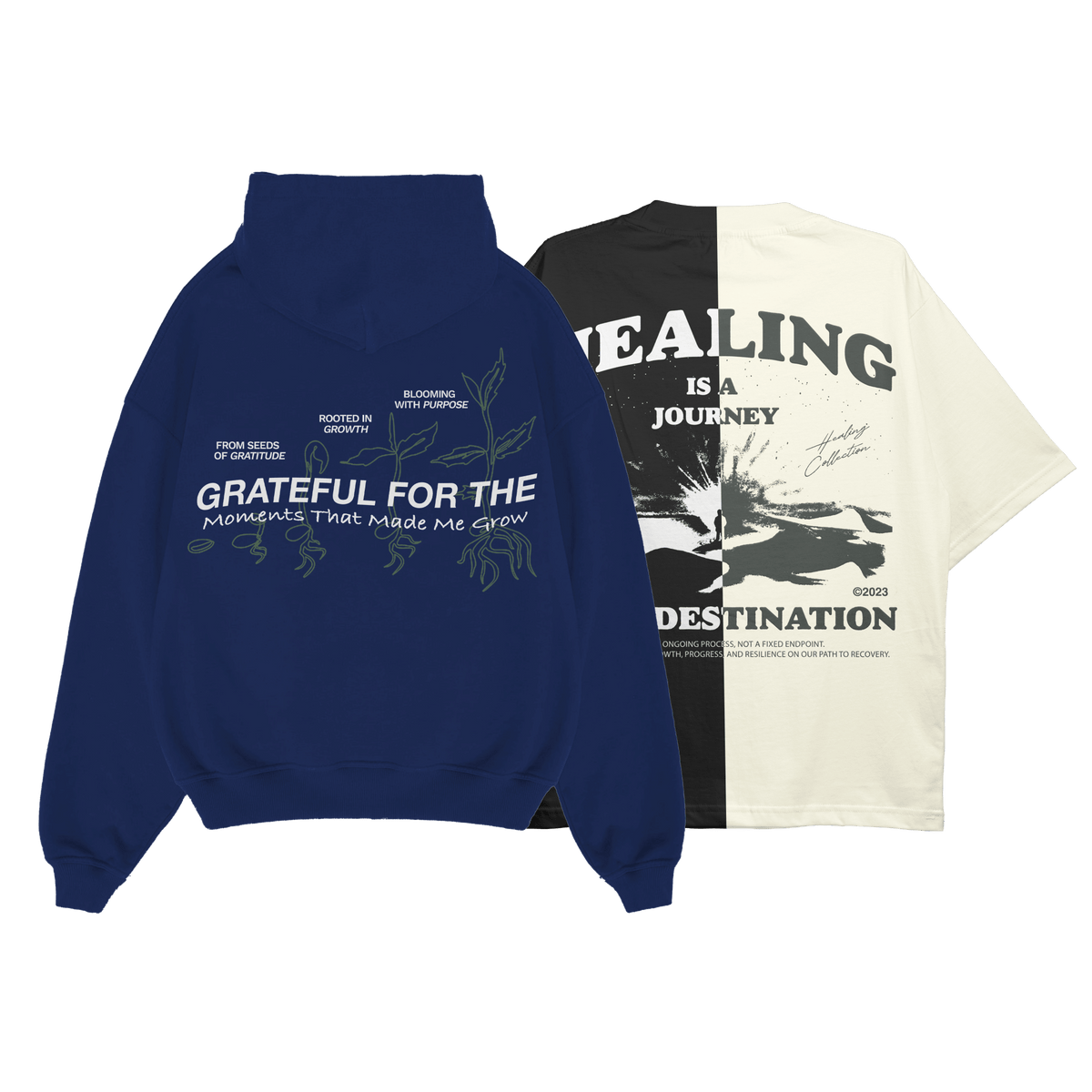 "Grateful for the moments that made me grow" Hoodie + Healing Tee Bundle - band2gether